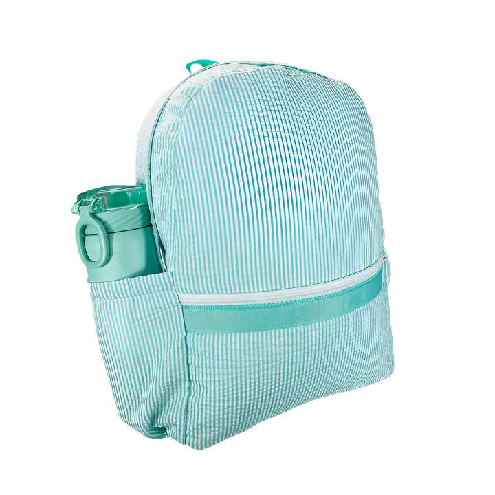 Mint Seersucker Medium Backpack w/Pocket