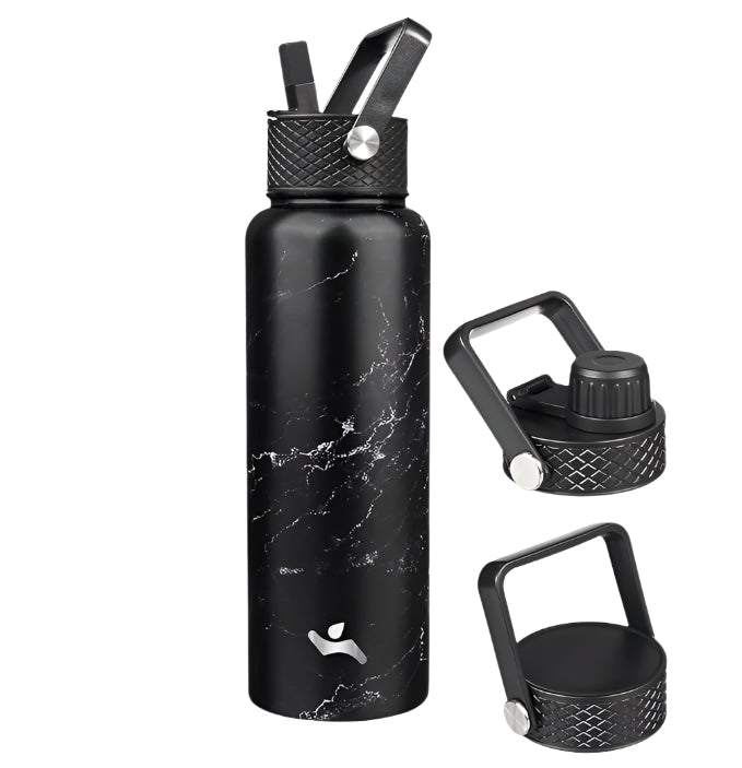 24 oz Insulated Water Bottle Stainless Steel Sport Bottles with 3 Lids