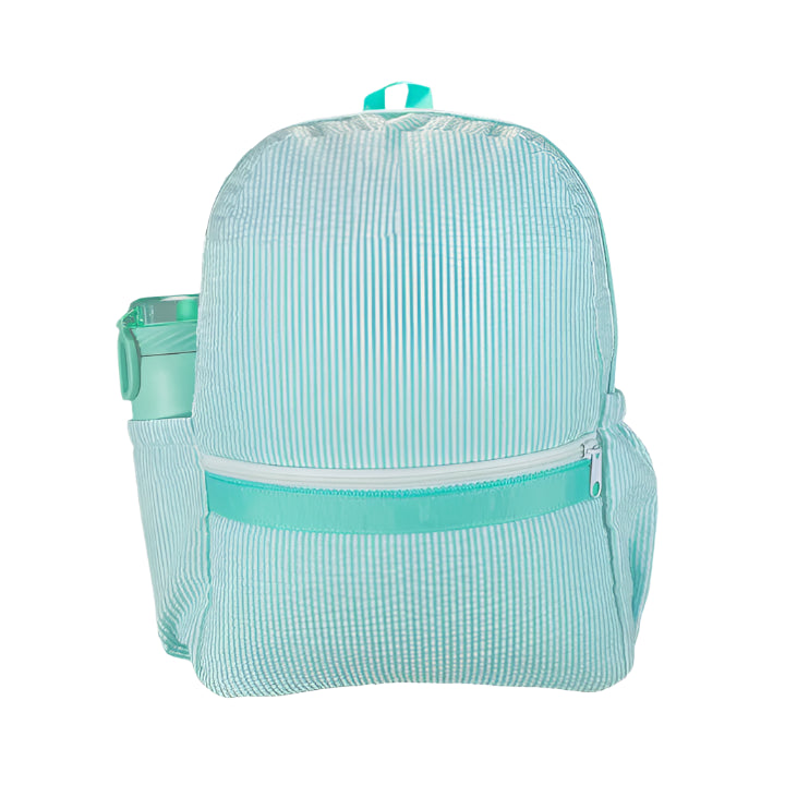 Mint Seersucker Medium Backpack w/Pocket