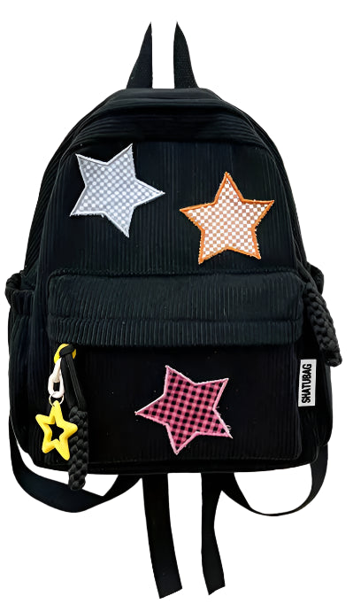 Star Corduroy Black Backpack Large/Small