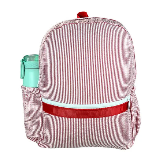 Red Seersucker Medium Backpack w/Pockets