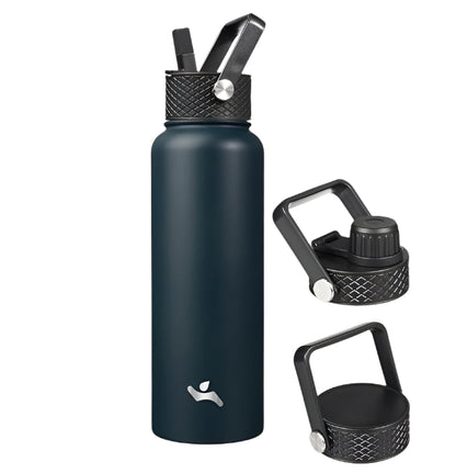 24 oz Insulated Water Bottle Stainless Steel Sport Bottles with 3 Lids