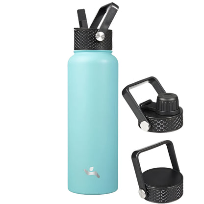 24 oz Insulated Water Bottle Stainless Steel Sport Bottles with 3 Lids