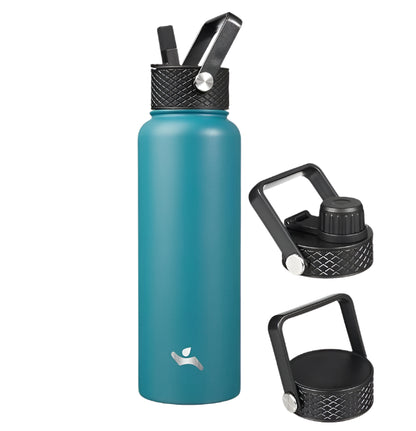 24 oz Insulated Water Bottle Stainless Steel Sport Bottles with 3 Lids