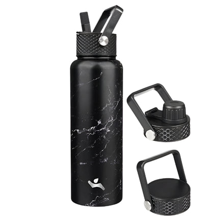 24 oz Insulated Water Bottle Stainless Steel Sport Bottles with 3 Lids