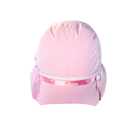 Pink Preppy Stripe (Glossy) Medium Backpack w/Pocket