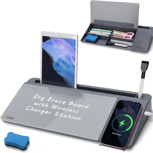 Desktop Glass Whiteboard w/ Charger Station