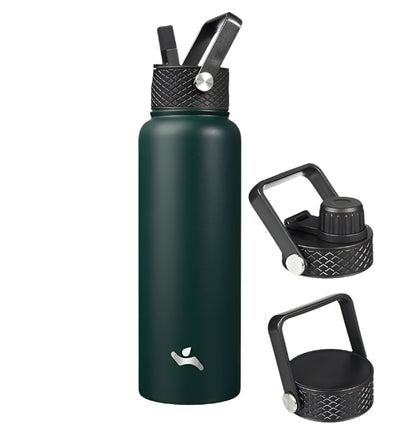 24 oz Insulated Water Bottle Stainless Steel Sport Bottles with 3 Lids