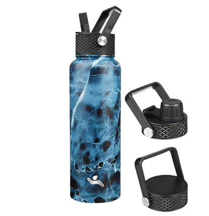 24 oz Insulated Water Bottle Stainless Steel Sport Bottles with 3 Lids