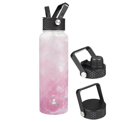 24 oz Insulated Water Bottle Stainless Steel Sport Bottles with 3 Lids