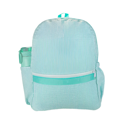 Mint Seersucker Medium Backpack w/Pocket