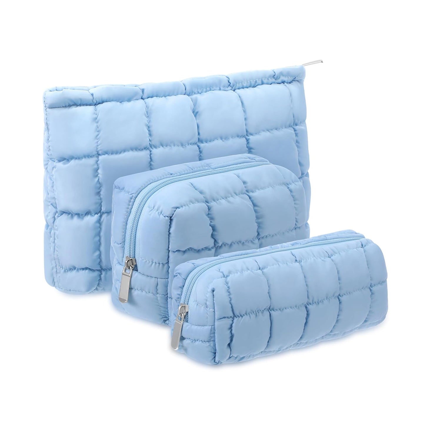 3 Pc Puffy Quilted Cosmetic Bag Set