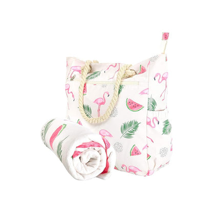 Flamingo Beach Bag and Matching Towel Set