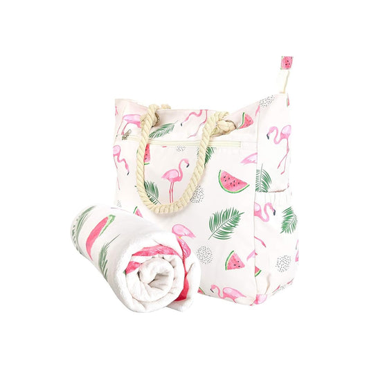 Flamingo Beach Bag and Matching Towel Set