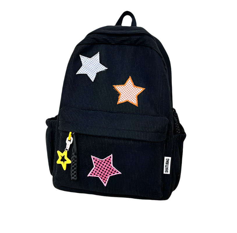 Star Corduroy Black Backpack Large/Small