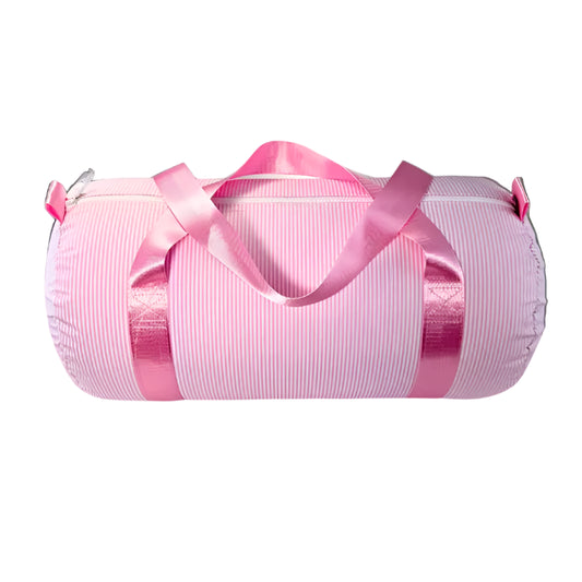 Pink Preppy Stripe (Glossy) Medium Duffel